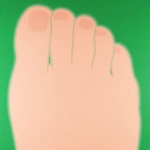 Stylized bare foot on green background