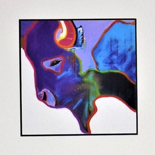 Colorful abstract painting of a bison.
