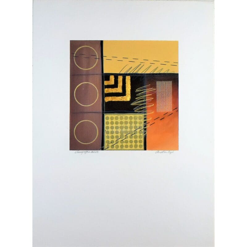 A picture with three rounds and rectangles and squares in different color
