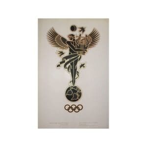 A person with wings playing the harp. Olympics.