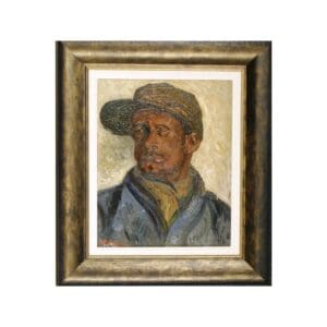 Portrait painting of a man wearing a cap and jacket.