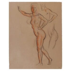 Female Nude Conte Crayon Original Sketch