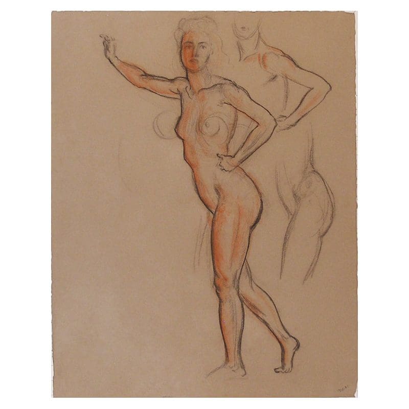 Female Nude Conte Crayon Original Sketch