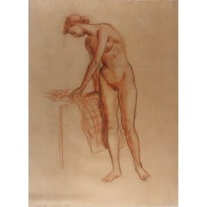 Conte Crayon Female Nude Original Sketch