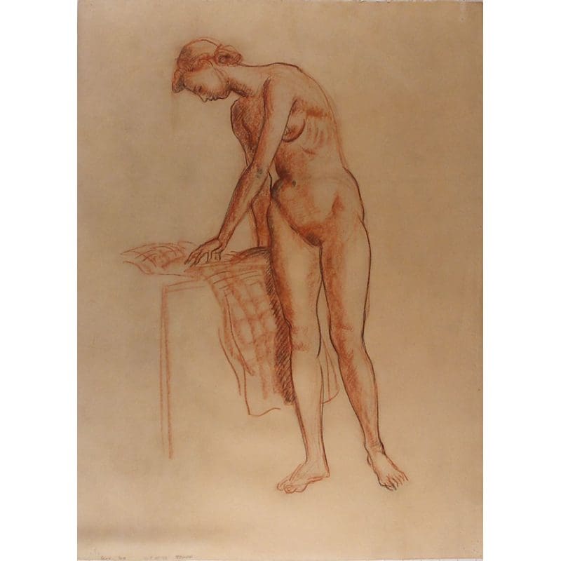 Conte Crayon Female Nude Original Sketch