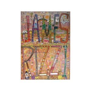 Colorful mosaic artwork spelling 'JAMES RIZZI'.