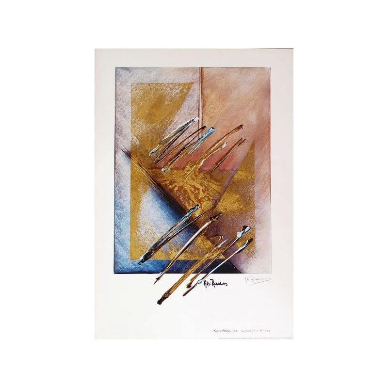 Abstract painting with diagonal metallic brushstrokes