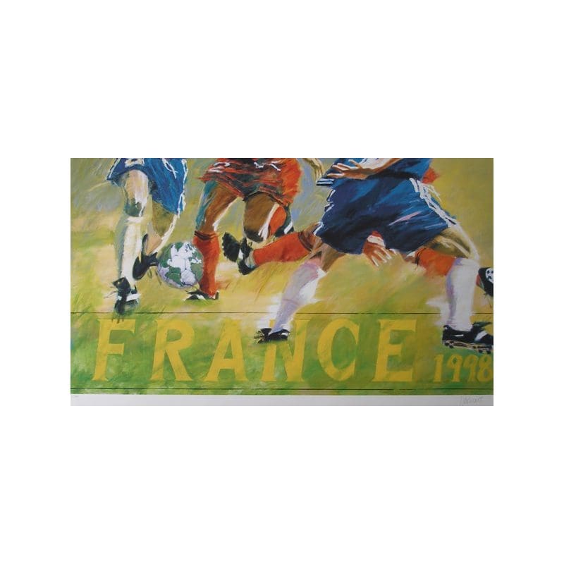 Painting of soccer players in action with 'FRANCE' text.