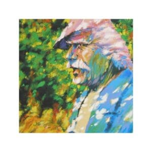 “White cap.” A side profile of an elderly man wearing a white cap, bushes behind him.